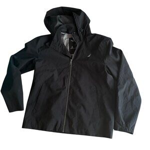 Nautica Mens Black Hooded Water-Resistant Jacket With Full-Zip Closure Size M/M